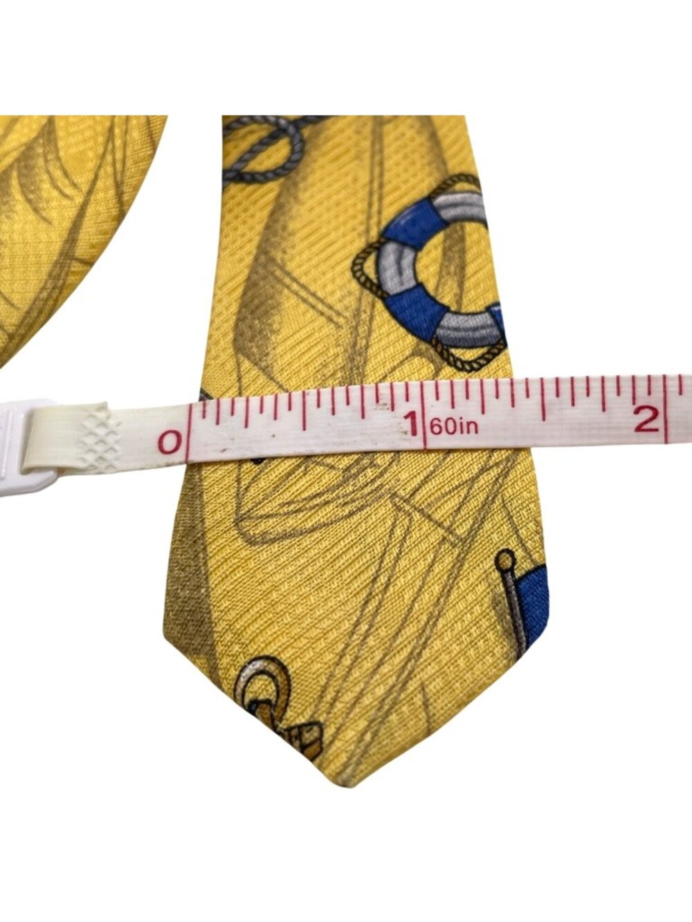 Silk Tie Sport Maritime Yacht Club Nautical Flag Ship Wheel Anchor Yellow VTG - Picture 9 of 10